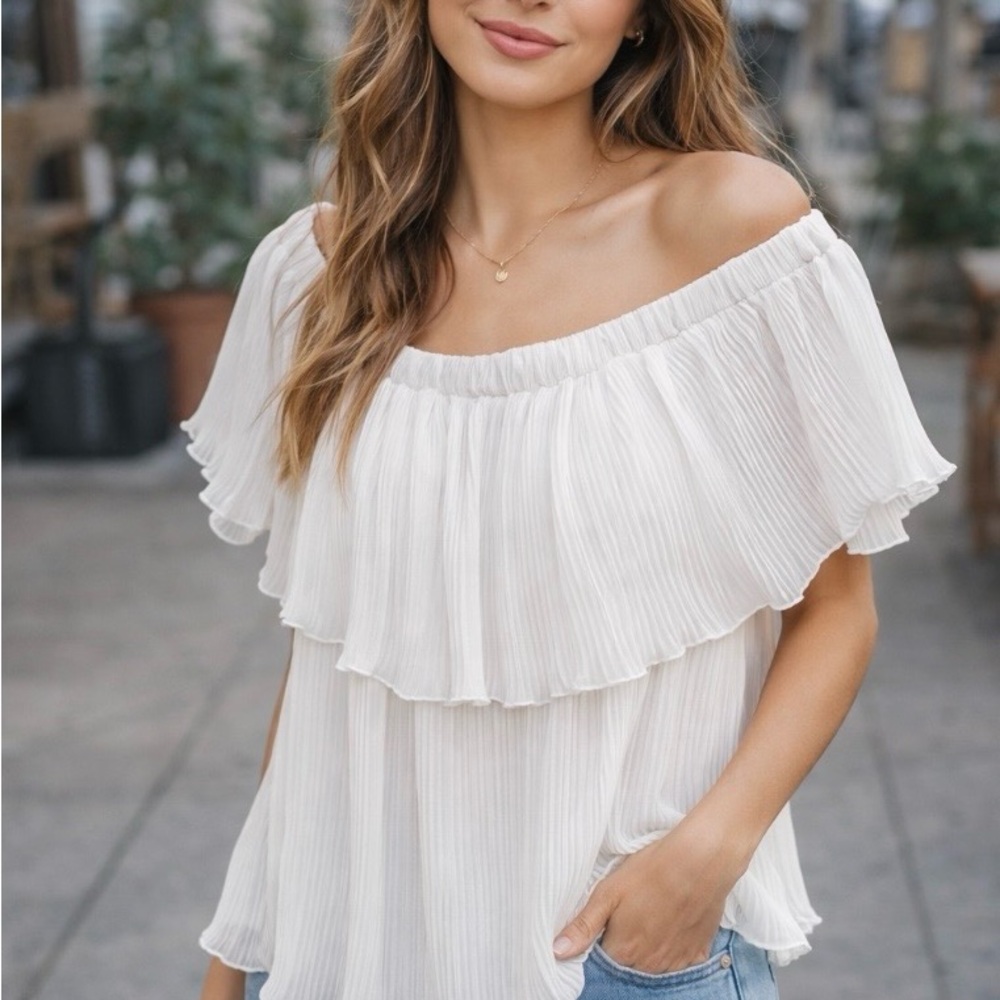 Express White Off-Shoulder Ruffle Blouse - Picture 8 of 10